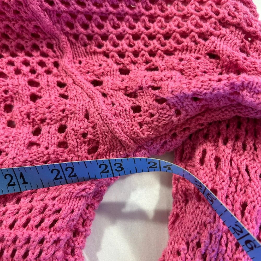 Free People Women' XS Home Run 100% Cotton Pink Crochet Crop Top Long Sleeve